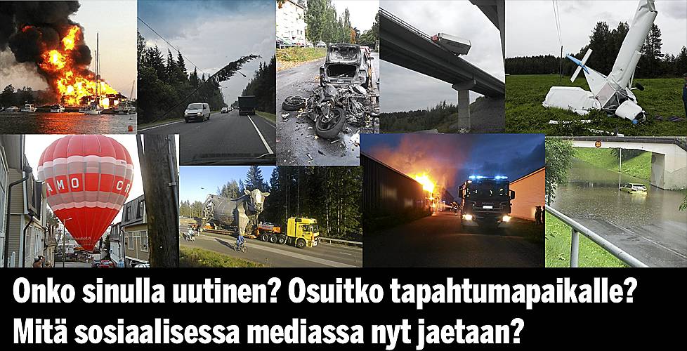 Kuva tekstillä: Onko sinulla uutinen? Osuitko tapahtumapaikalle? Mitä sosiaalisessa mediassa nyt jaetaan?